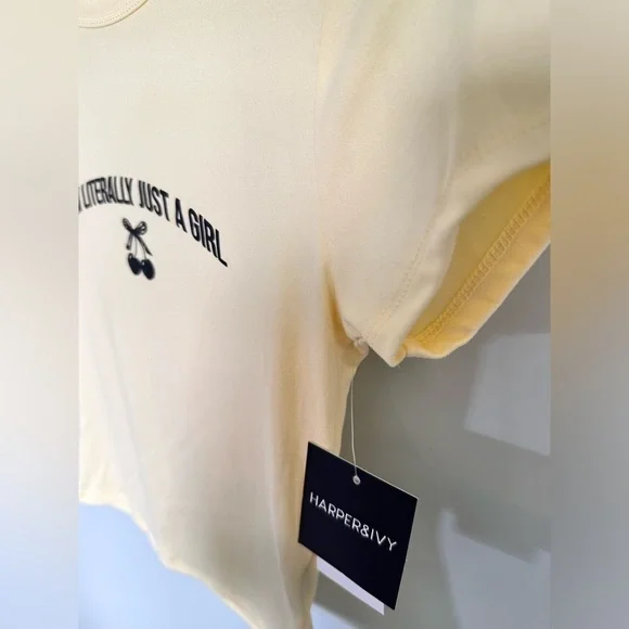 S NWT Harper & ivy literally just a girl yellow baby doll t shirt top y2k TikTok - Picture 5 of 5